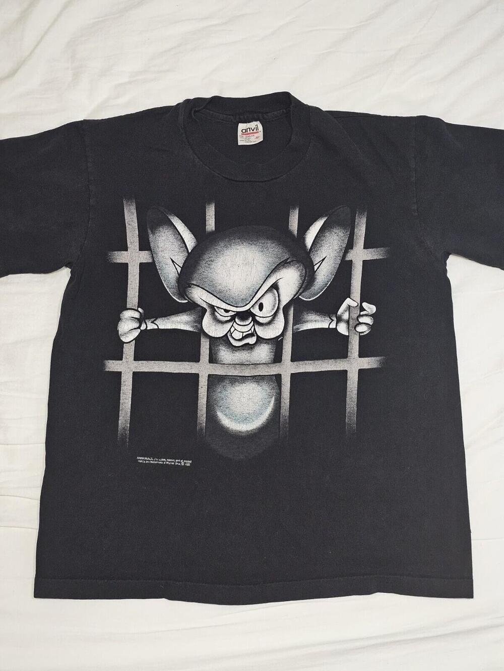 Vintage 1995 Pinky and the Brain Animaniacs T-Shirt Warner Bros Anvil Tag Medium - Picture 11 of 14